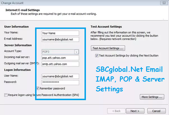 sbcglobal.net Email Settings - Att Mail Server Settings